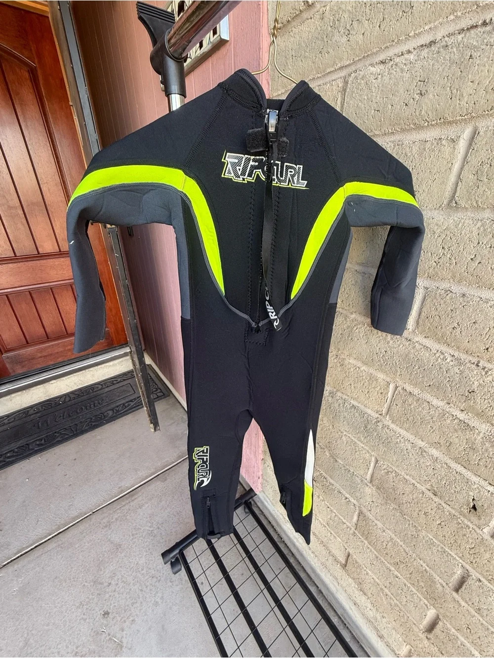 Rip Curl Kids Black & Gray Rashguard Wetsuit with Neon Yellow Accent